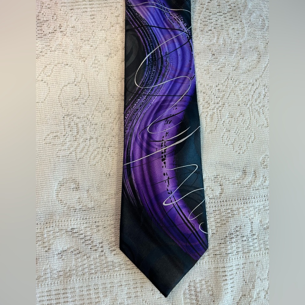 J. Garcia Purple and Black Swirl Seascape Tie